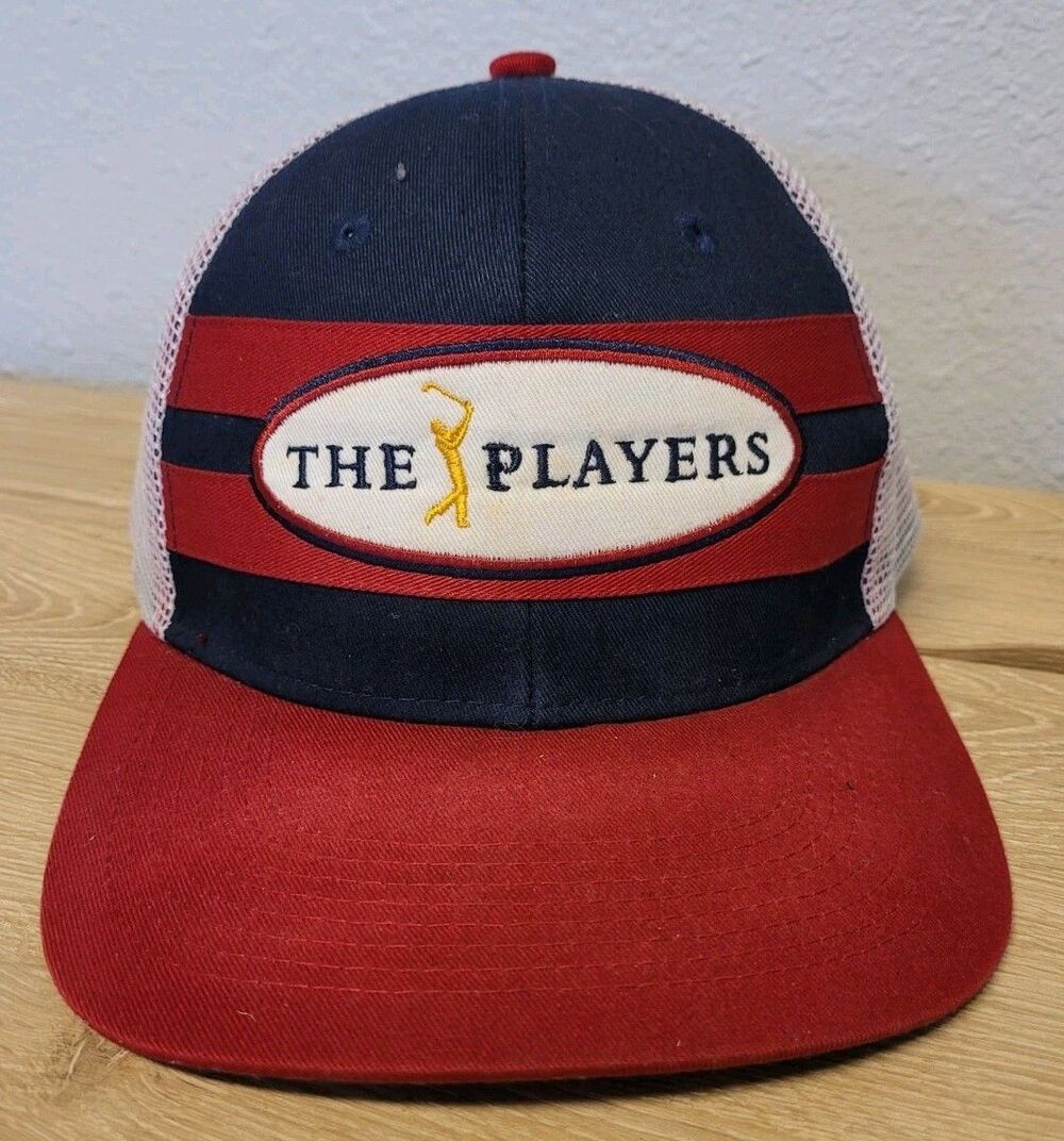 The Players Trucker Hat Snapback Dad Golf Cap by Ahead Navy Blue Red White PGA